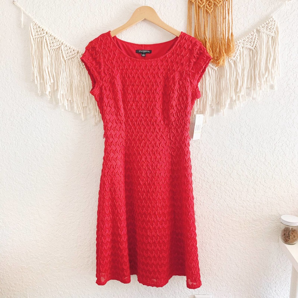 Sharagano Red Chevron Texture Dress